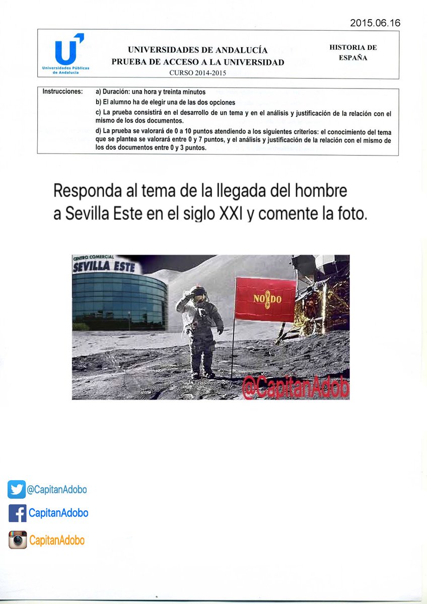 CapitanAdobo's tweet photo. ¡ATENCIÓN! 
Se filtran las dos opciones del examen de historia de este año en selectividad. https://t.co/xNl1fDAHel
