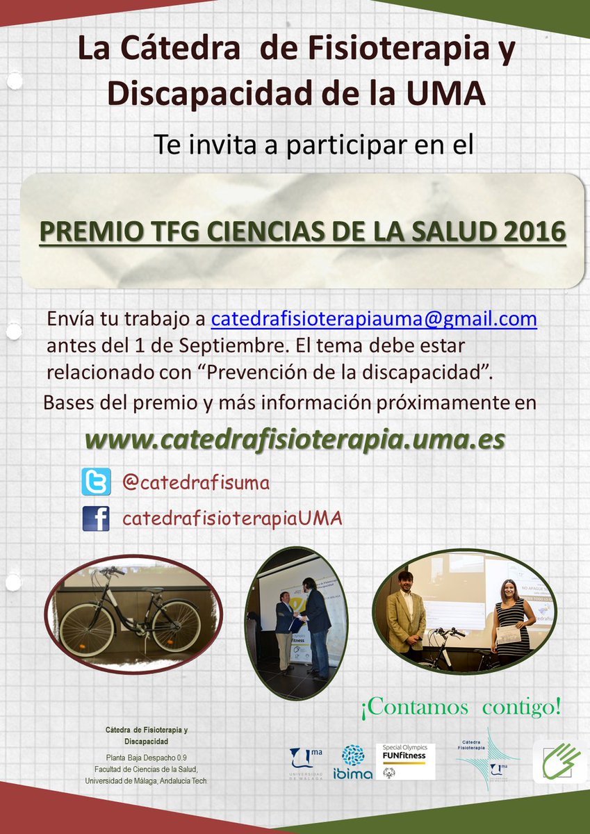 Hola a todos. Os dejamos el cartel de un concurso de TFG sobre prevención de la discapacidad.