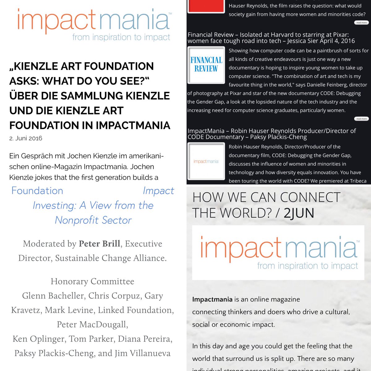 impactmania's tweet photo. Thank you #impactmakers: #kienzleartfoundation #sustainablechangealliance and #cavuspace for shout out #impactmania https://t.co/xLlPnRllYy