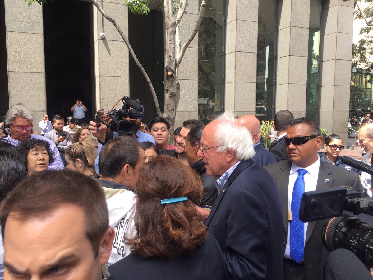 Yamiche's tweet photo. .@BernieSanders is on a walking mission. Here he is greeting fans in downtown San Fran. Did similar before NY vote. https://t.co/utrQ2O7mx5