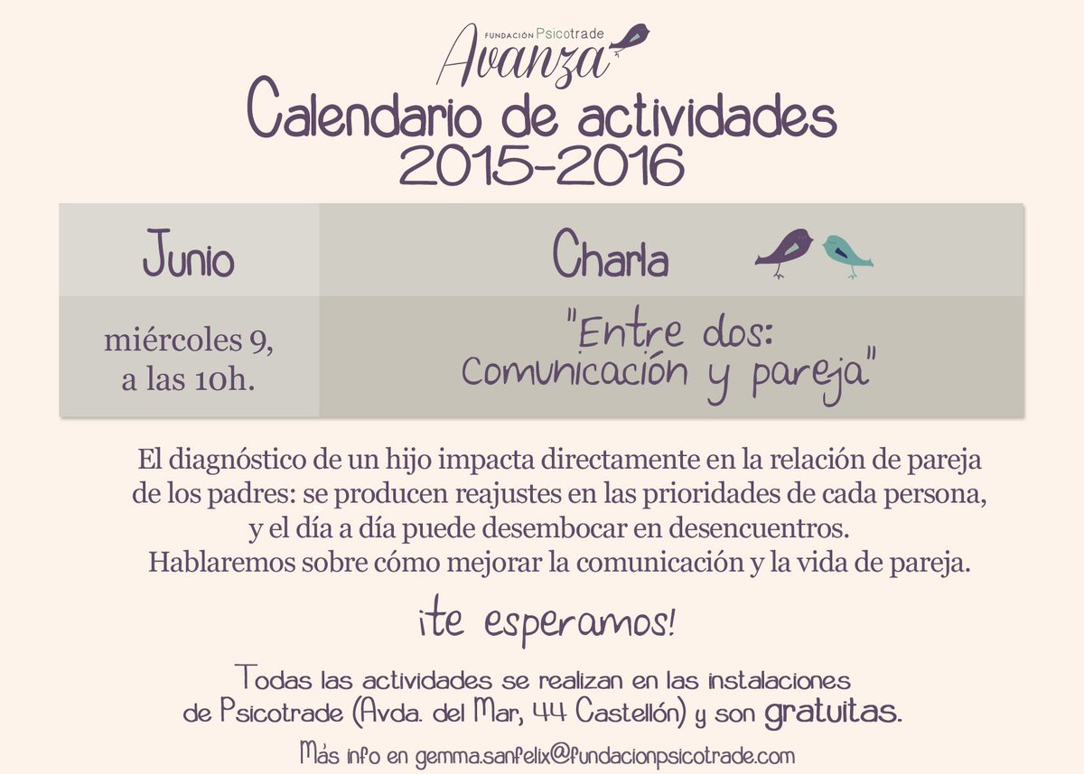 RocioSotillos's tweet photo. Este miércoles a las 10h en Castellón, charla gratuita de Fundación @Psicotrade
#autismo
#cuidaralcuidador https://t.co/1rsAzoUfbg