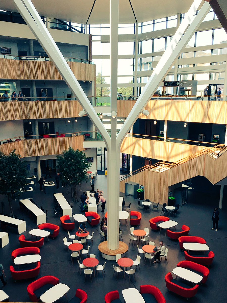 JJInteriorsSW's tweet photo. Feature oak and perforated metal bench taking centre stage at the newly completed #fusionbuilding @bournemouthuni https://t.co/FLvpwIoXrw