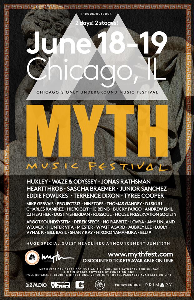 Do not miss the first annual MYTH fest in #Chicago on June 18/19th! 2 days, 2 stages, and over 35 artists!