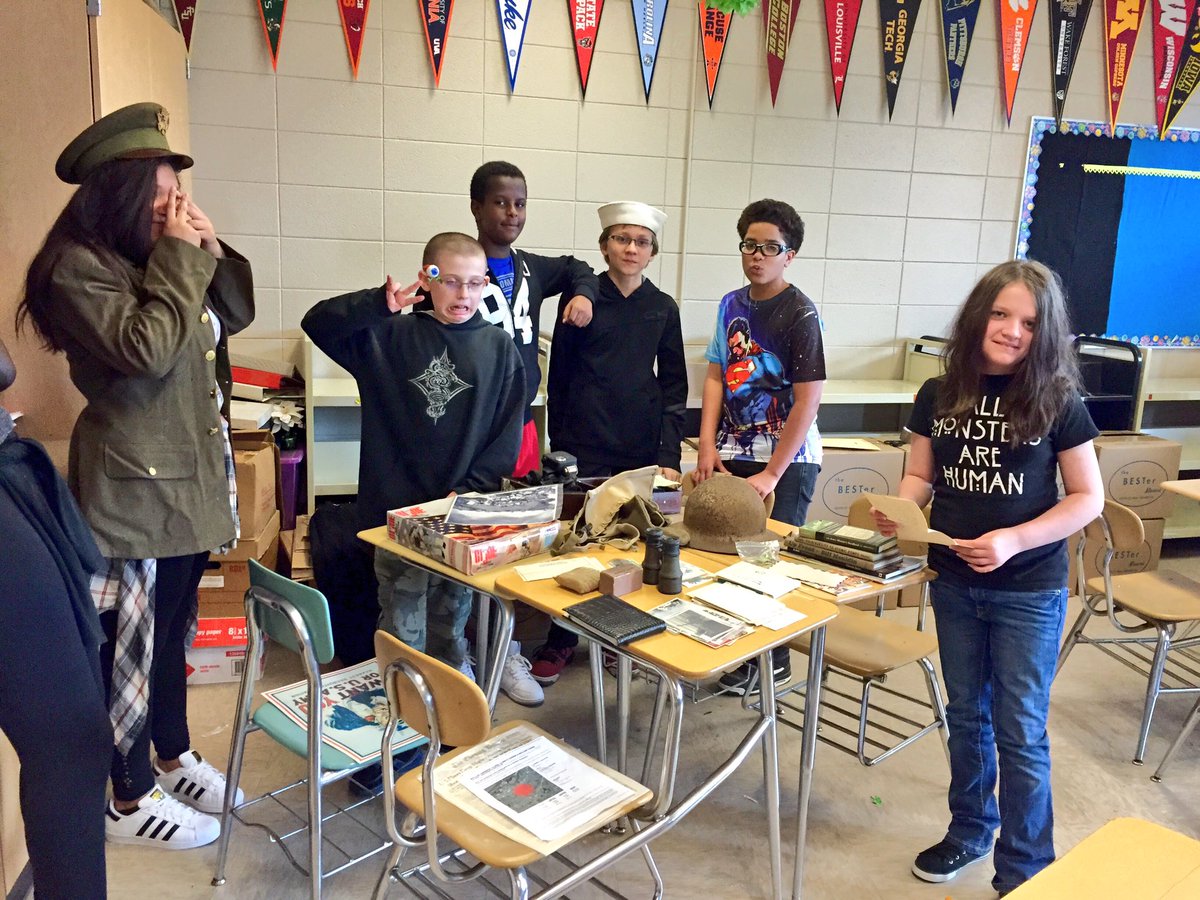 Stucynski's tweet photo. Looking at my WWII artifacts in class today. #NotANormalMonday #one91 #metcalfpride https://t.co/zLbHr1qvQm