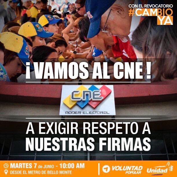 FreddyGuevaraC's tweet photo. Mañana vamos hasta el CNE a exigir que se respete la voluntad de los venezolanos y se active Revocatorio #CambioYA https://t.co/BRk6QO8BP3