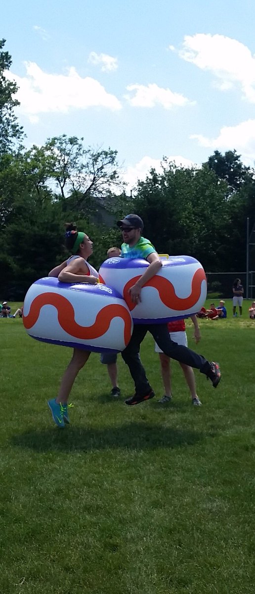CarlyMillanSLP's tweet photo. This was b4 I accidentally knocked over a student oops #chestbump #fieldday #nomercy @MGESChipmunks @MapleGlenPTO https://t.co/aSMdFhPC21