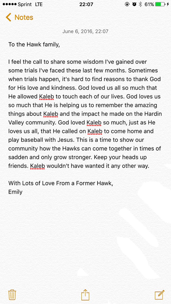 eaustens's tweet photo. Some words of encouragement to the Hawk family. Much love y'all 💙#RIPKaleb #hawkstrong https://t.co/GJ3TxcUJX2