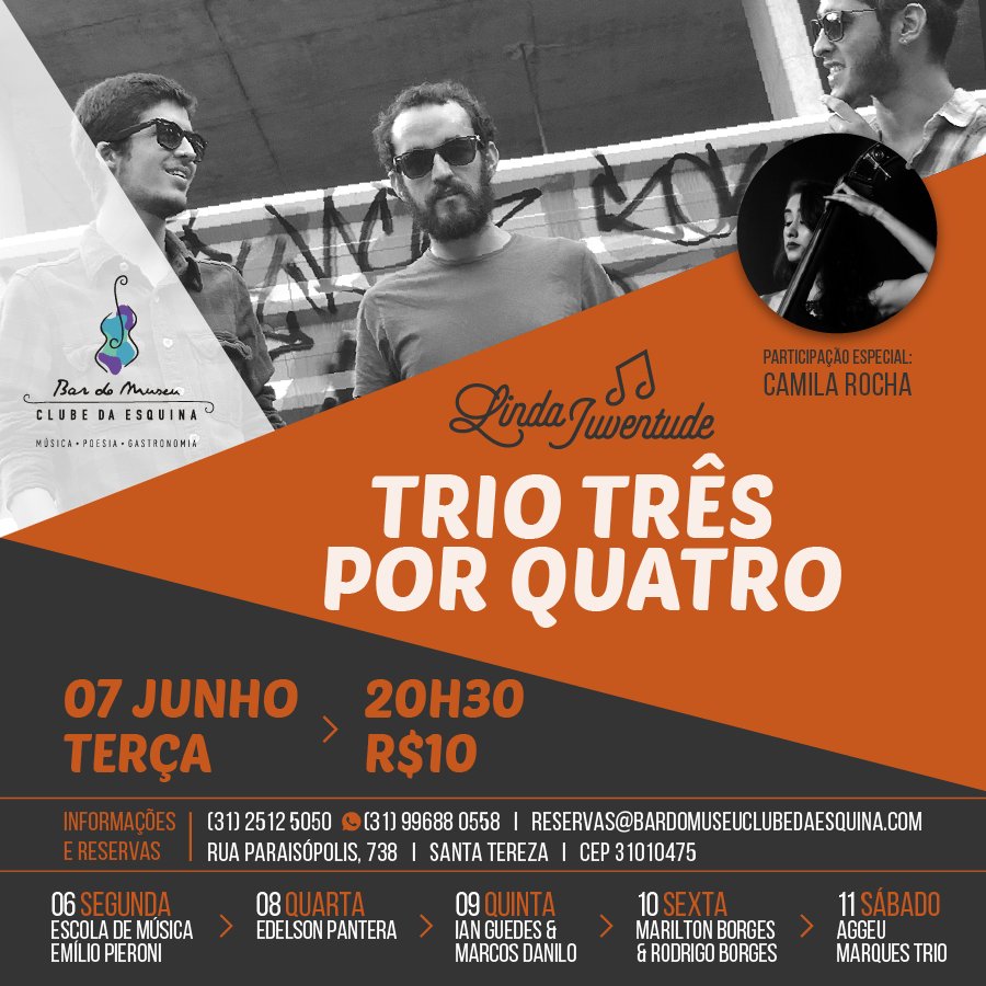 bar_mce's tweet photo. Nesta terça, a Noite Linda Juventude do Bar do Museu Clube da Esquina recebe o Trio 3 Por 4, de música instrumental. https://t.co/i5aQ0LTugp