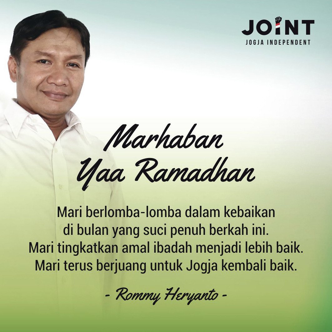 Garin Rommy dan segenap tim Jogja Independent mengucapkan Selamat Menjalankan Ibadah Puasa di bulan yang suci ini.