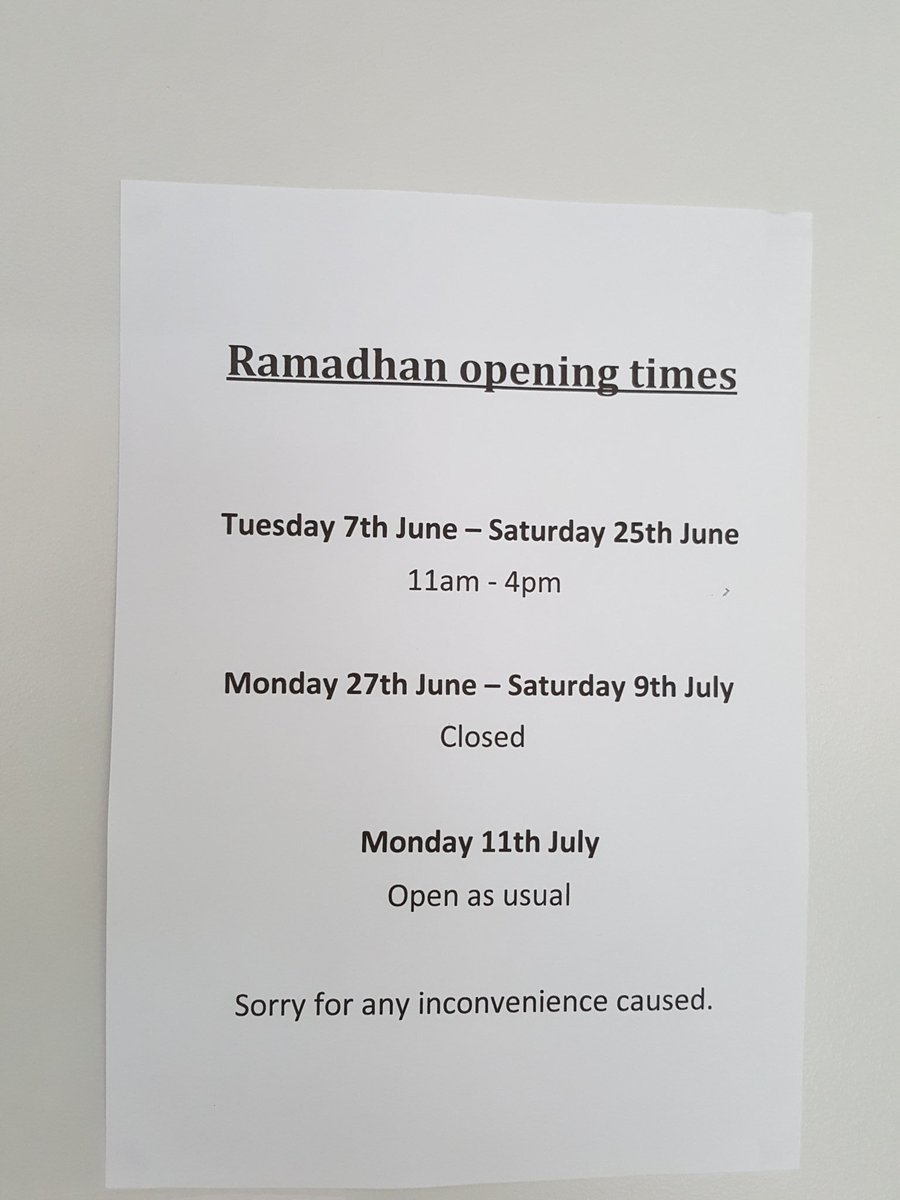 RicenThree's tweet photo. Our town centre opening times for Ramadhan https://t.co/AY8VgTKI14