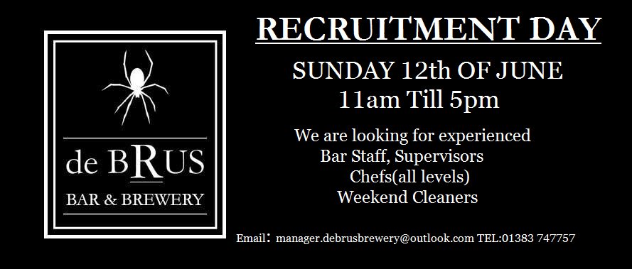 #call #to #book a #place #on #our #recruitment #day or #email manager.debrusbrusbrewery@outlook.com