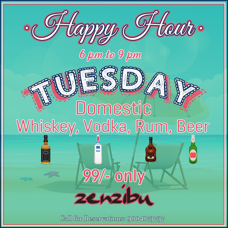 Zenzibu's tweet photo. Now, that's what we call as Happy Hours..
#AllNewZenzibu #Tuesday #Offers #Drinks #Mumbai #Mumbaidiaries https://t.co/buPewaH6Dv