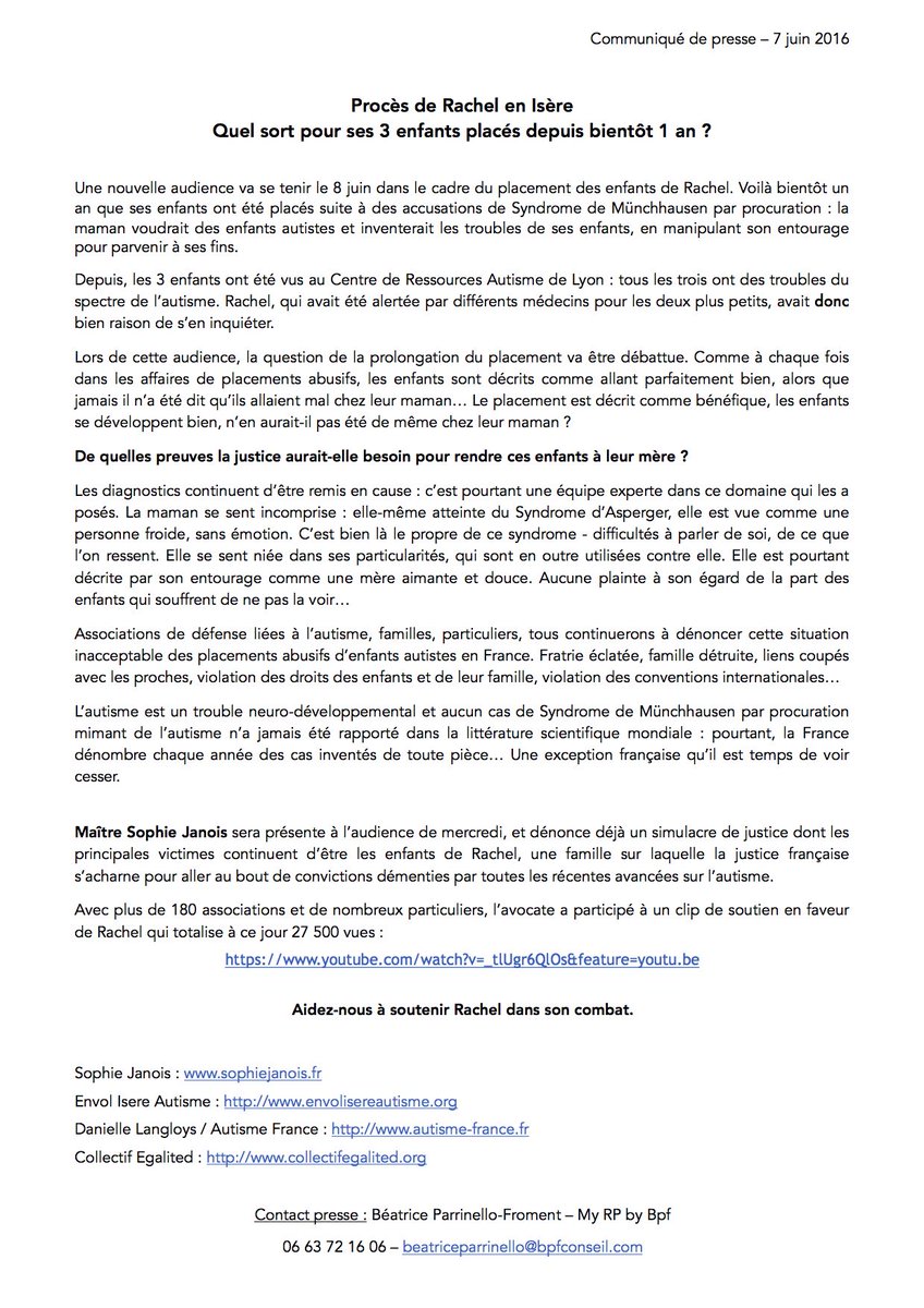 Histoire ubuesque et injuste… #placement abusif #mère #enfants #autisme <a href="/JJUrvoas/">Jean-Jacques Urvoas</a> <a href="/s_neuville/">Ségolène Neuville</a> Com. #Presse #Grenoble