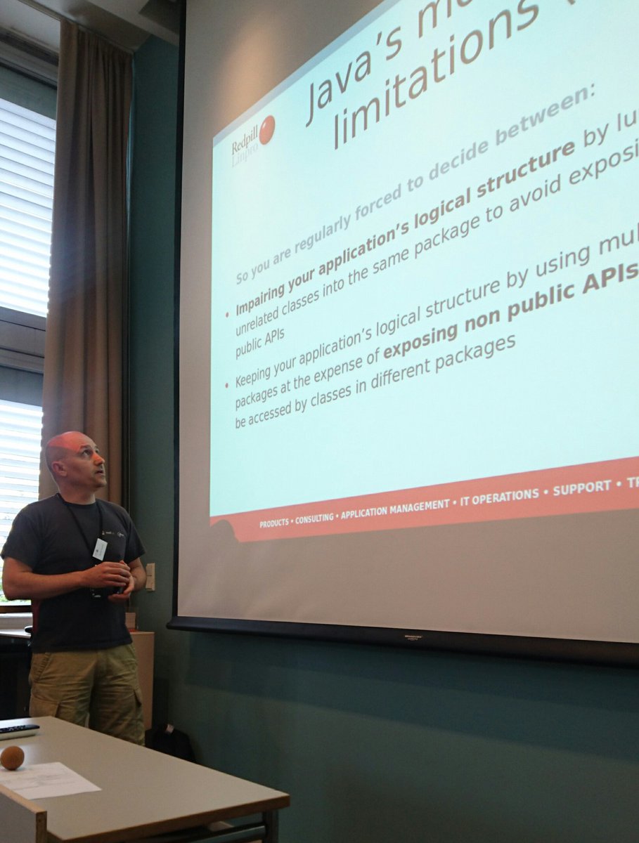 kirstis's tweet photo. Don't wait for JDK9, develop modular Java software with OSGi, Jean-Marc Reymond at today's @redpilllinpro meetup. https://t.co/w3OGPa7PBx
