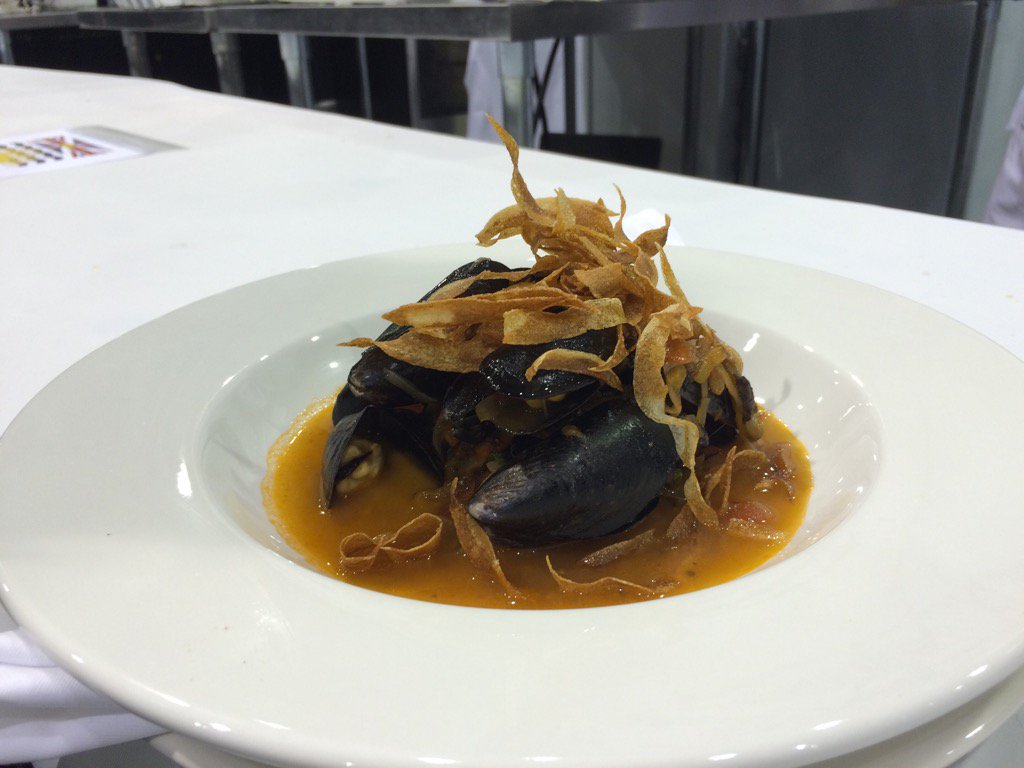 Plating of Mussels Provençal Day 1 Skills Canada.