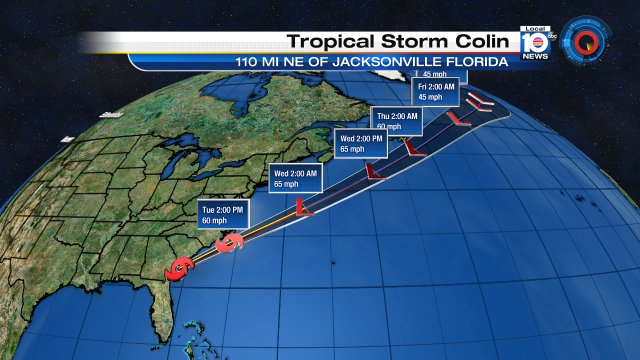 Here is the latest forecast cone for T.S. Colin released by the NHC https://t.co/WortJ50nI1