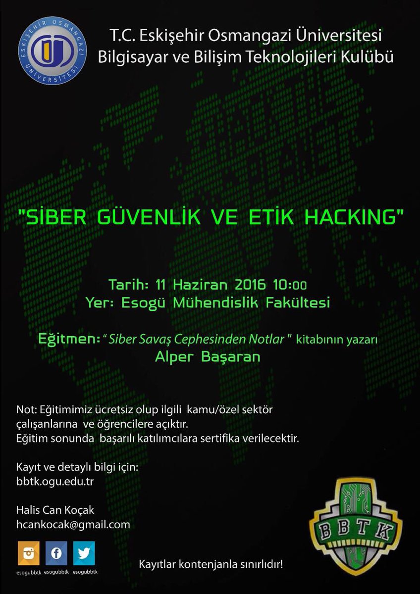 basaranalper's tweet image. Infosec Labs desteğiyle 11 Haziran'da Eskişehir Osmangazi Üniversitesi'nde ücretsiz eğitim #sibergüvenlik