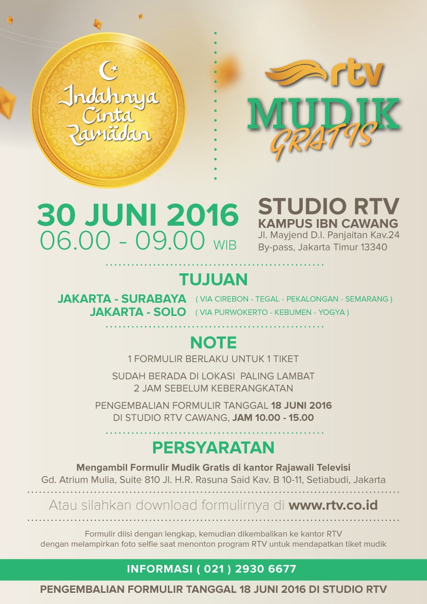 RTV On X: "Thn Ini RTV Ngadain Event MUDIK GRATIS Loh!! Buruan.
