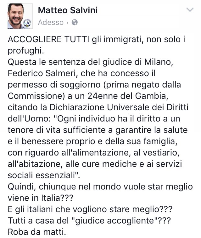 ACCOGLIERE TUTTI gli immigrati, non solo i profughi.
Roba da matti.