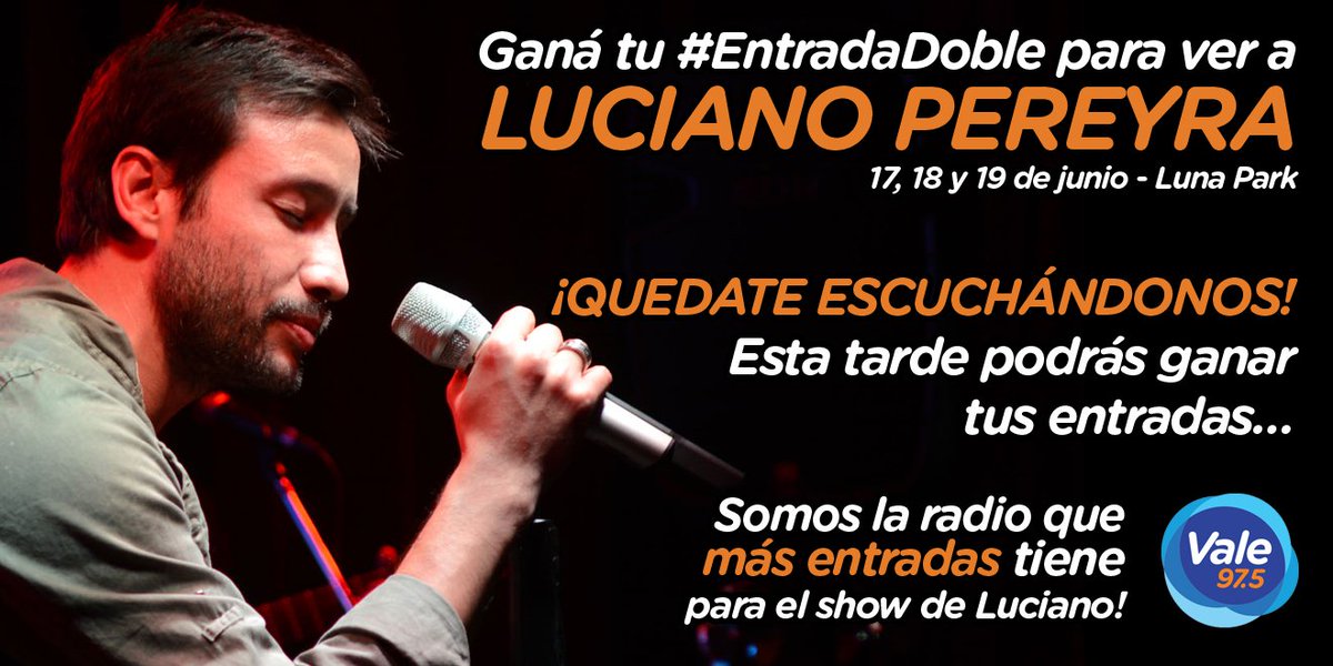 Vale975's tweet photo. Desde las 13! Ganá tu #EntradaDoble para ver a @LucianoPereyra en el Luna Park! @Vale975 https://t.co/bPXlaSkoM1