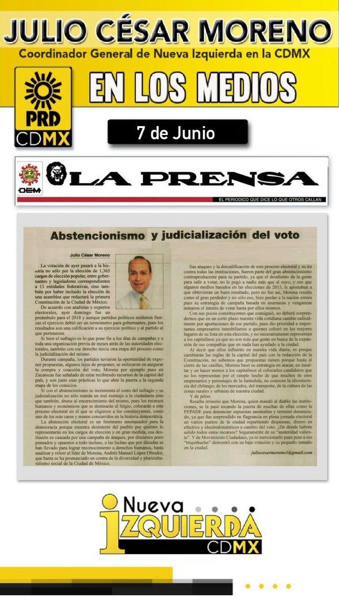 julioc_moreno's tweet image. Buen día a todos, les comparto mi columna en @laprensaoem @PRD_CDMX @PRDMexico @PoderChilangoMx @NvaIzq @NvaIzq