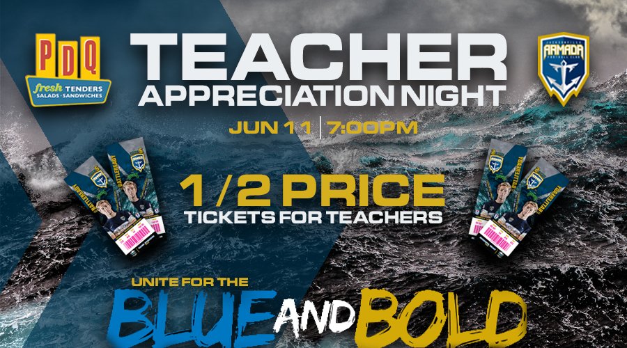 ATTENTION TEACHERS: Half off match tickets this Saturday - June 11! Call 844.2.ARMADA to receive discount!