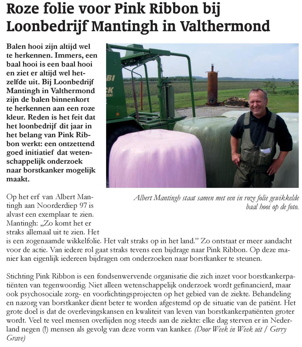 GraveGerry's tweet photo. Loonbedrijf Mantingh in Valthermond wikkelt hooi in roze folie: voor Pink Ribbon. @pinkribbon_NL In #WeekinWeekuit. https://t.co/MFacjSC09h