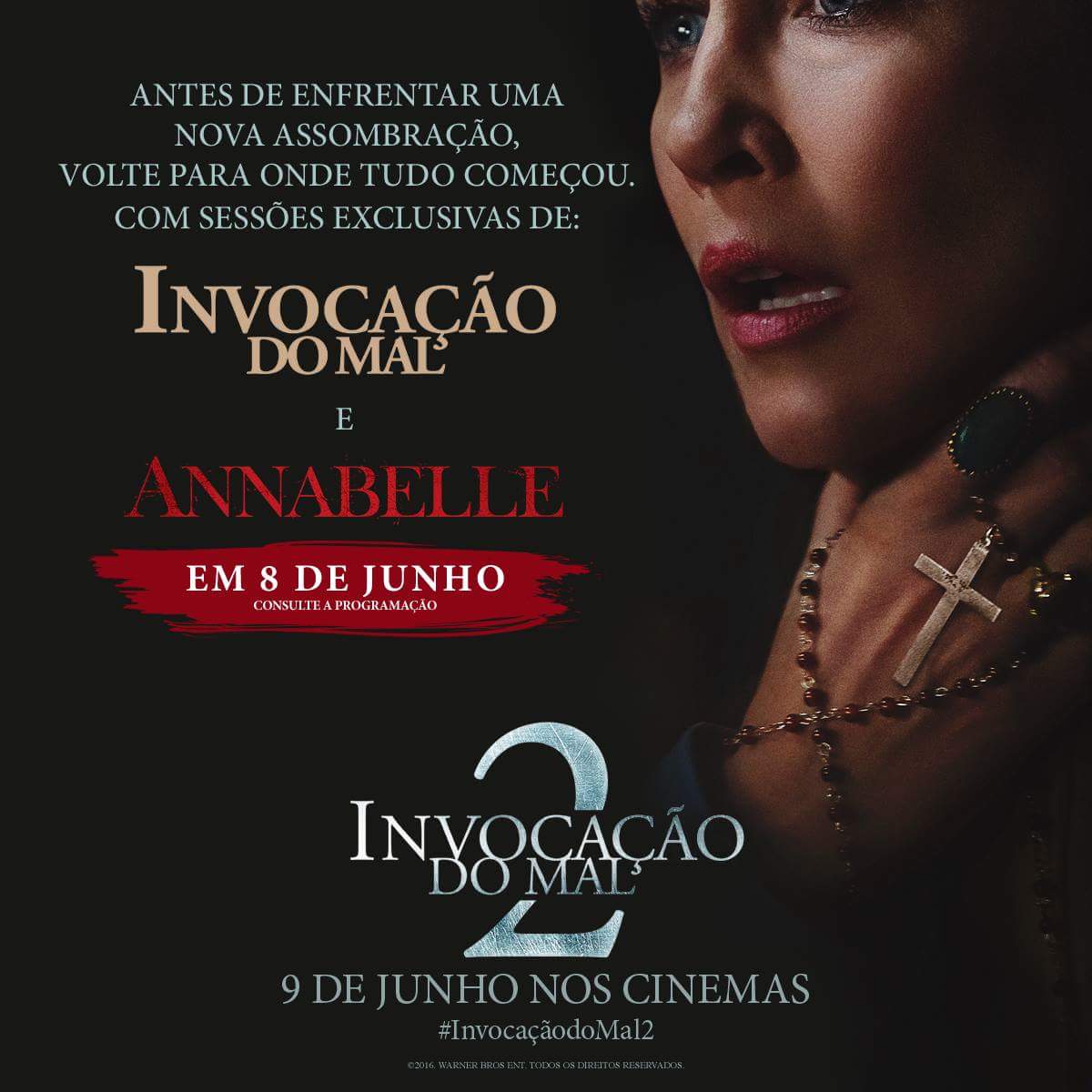 invocacaodomal2's tweet photo. Antes de enfrentar uma nova assombração, reveja #InvocaçãodoMal e #Annabelle no cinema nesta quarta-feira 08/6 https://t.co/xYpn9XmGa2
