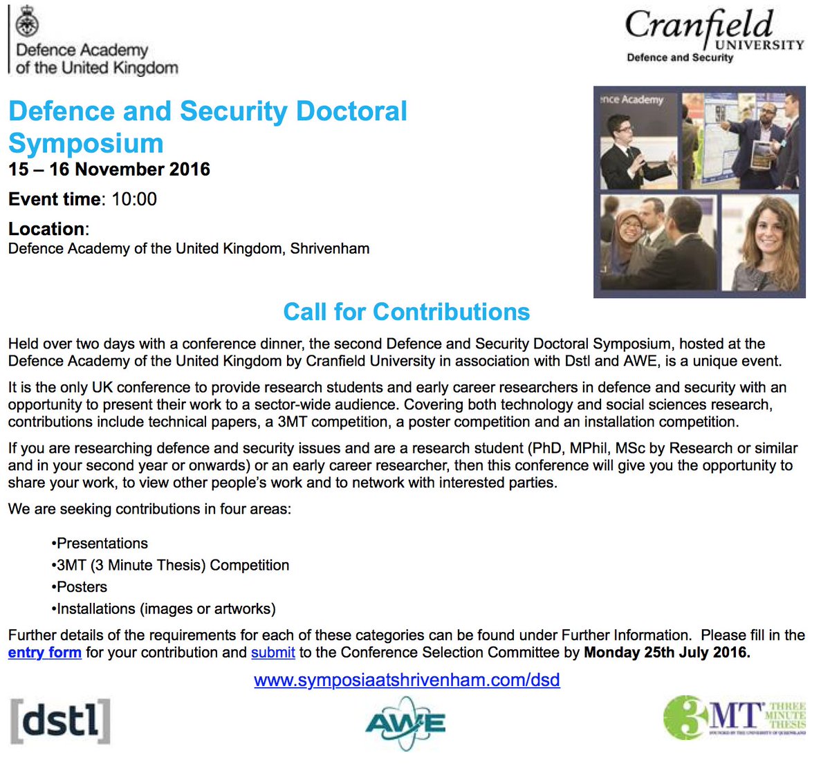 PropellantProf's tweet photo. 2nd Defence and Security Doctoral Symposium
#CranfieldDefSec https://t.co/7FPq8yeIo5