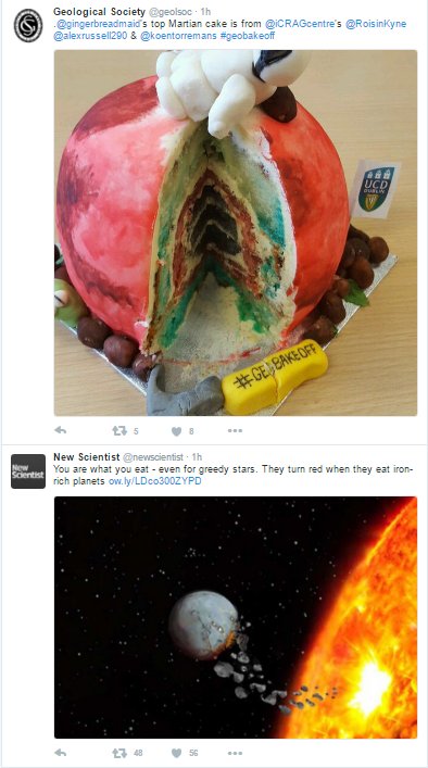 AstuteGeo's tweet photo. The @Geolsoc and @newscientist are teaming up to make me hungry #geobakeoff #greedystar #MarsCake https://t.co/qf2kvDmMB3