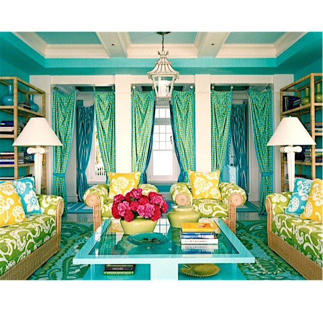 Color and Pattern in this Florida seaside home.