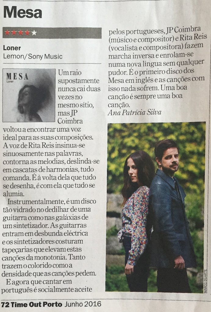 MESAoficial's tweet photo. Obrigado @timeout pelas honras de 2ª Página e pela review do nosso "Loner"!
#MESAOficial #MESALoner #Loners https://t.co/kxMN1a5nhV