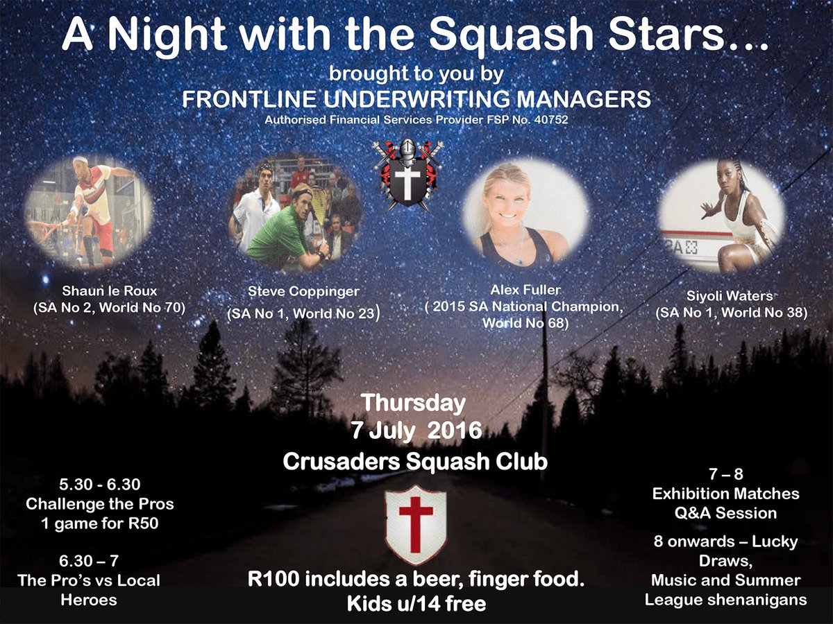 Join us for a Night with the Squash stars on 7 July 2016, brought to you by Frontline Underwriting Managers. #event