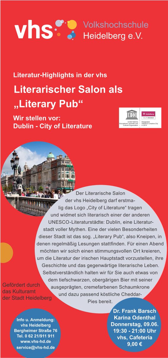 vhsHeidelberg's tweet photo. Der Literarische Salon als "Literary Pub" am 9. Juni, 19.30 Uhr.
https://t.co/bESlqp3h7u https://t.co/1iO84bV9ct