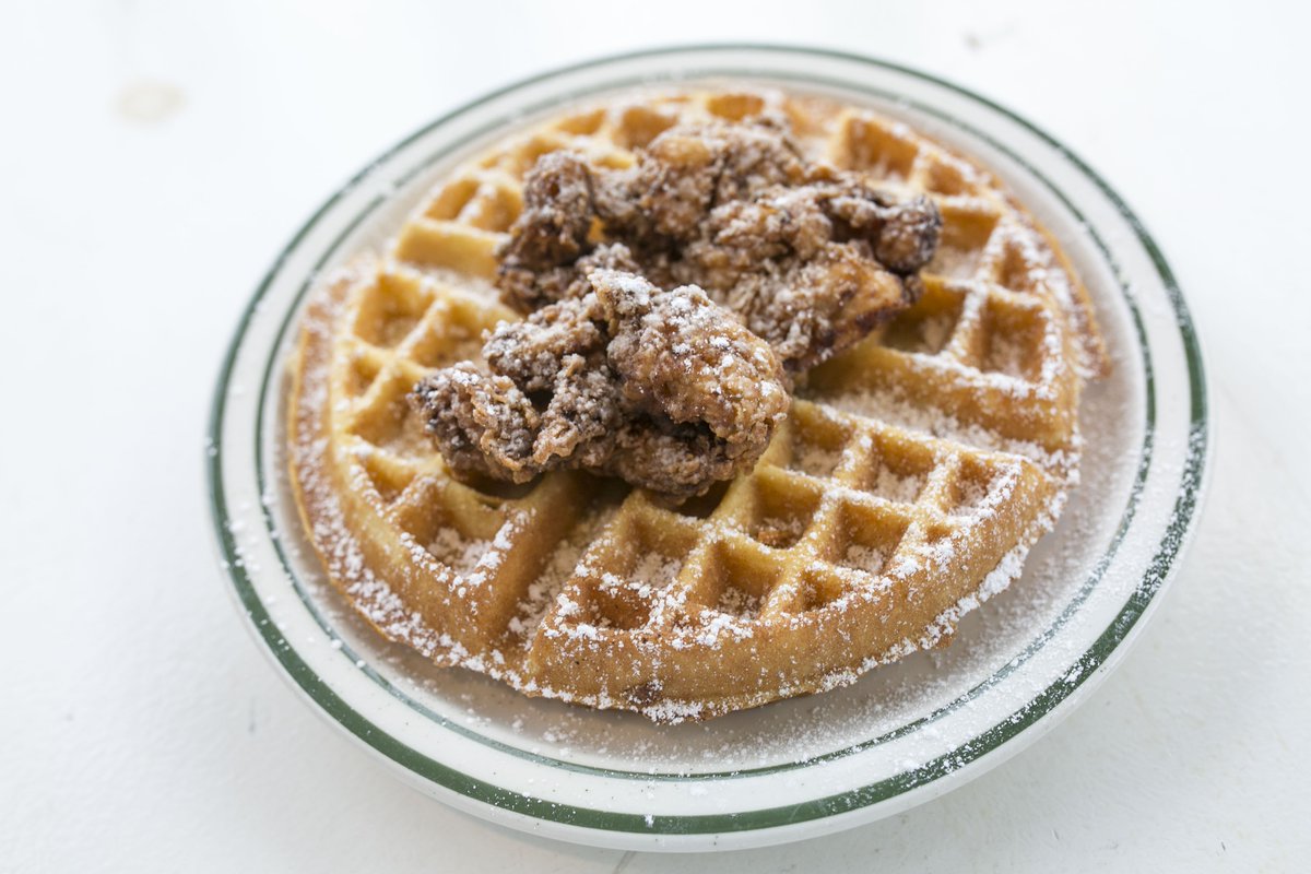 burnsidebiscuit's tweet photo. Complimentary champagne with every order of Chicken &amp; Waffles! Not sure how Tuesdays can get any better than that. https://t.co/P98MI2mBdX