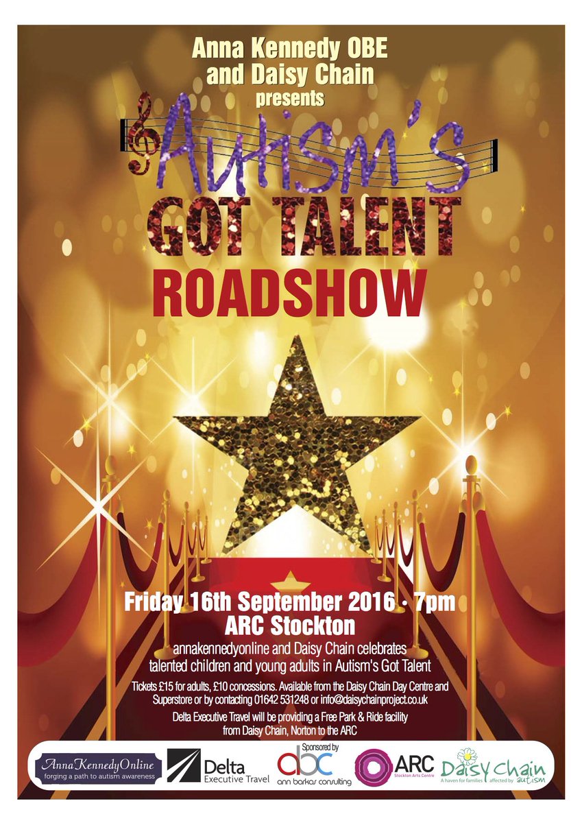 Daisy Chain (@daisychain_ne) on Twitter photo Tickets available for Autism's Got Talent, a celebration of talent from youngsters affected by #autism <a href="/AnnaKennedy1/">Anna Kennedy OBE</a> Tickets available for Autism's Got Talent, a celebration of talent from youngsters affected by #autism <a href="/AnnaKennedy1/">Anna Kennedy OBE</a>