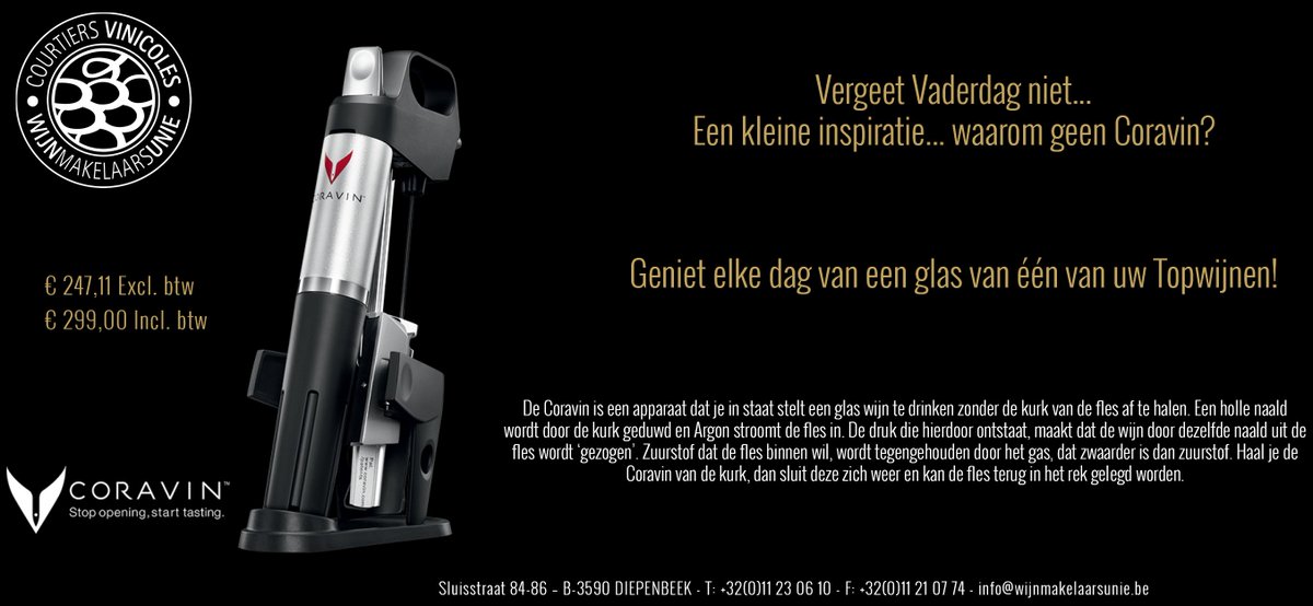 Vergeet vaderdag niet... Een kleine inspiratie? Waarom geen <a href="/Coravin/">Coravin</a> ?