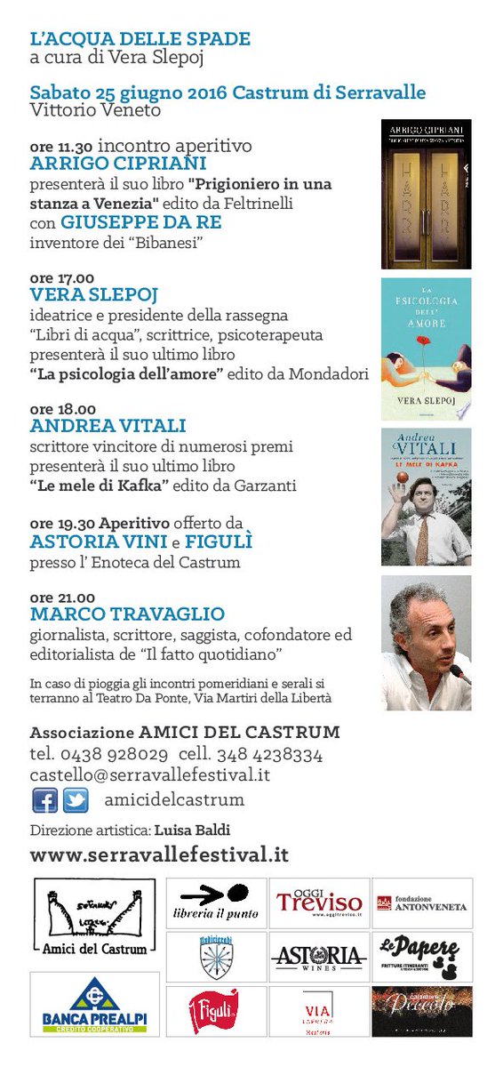 AmicidelCastrum's tweet photo. #Libridiacqua a Vittorio Veneto 25 giugno dalle ore 11.30 @VeraSlepoj @marcotravaglio @AndreaVitali https://t.co/W8Llxy1lfP