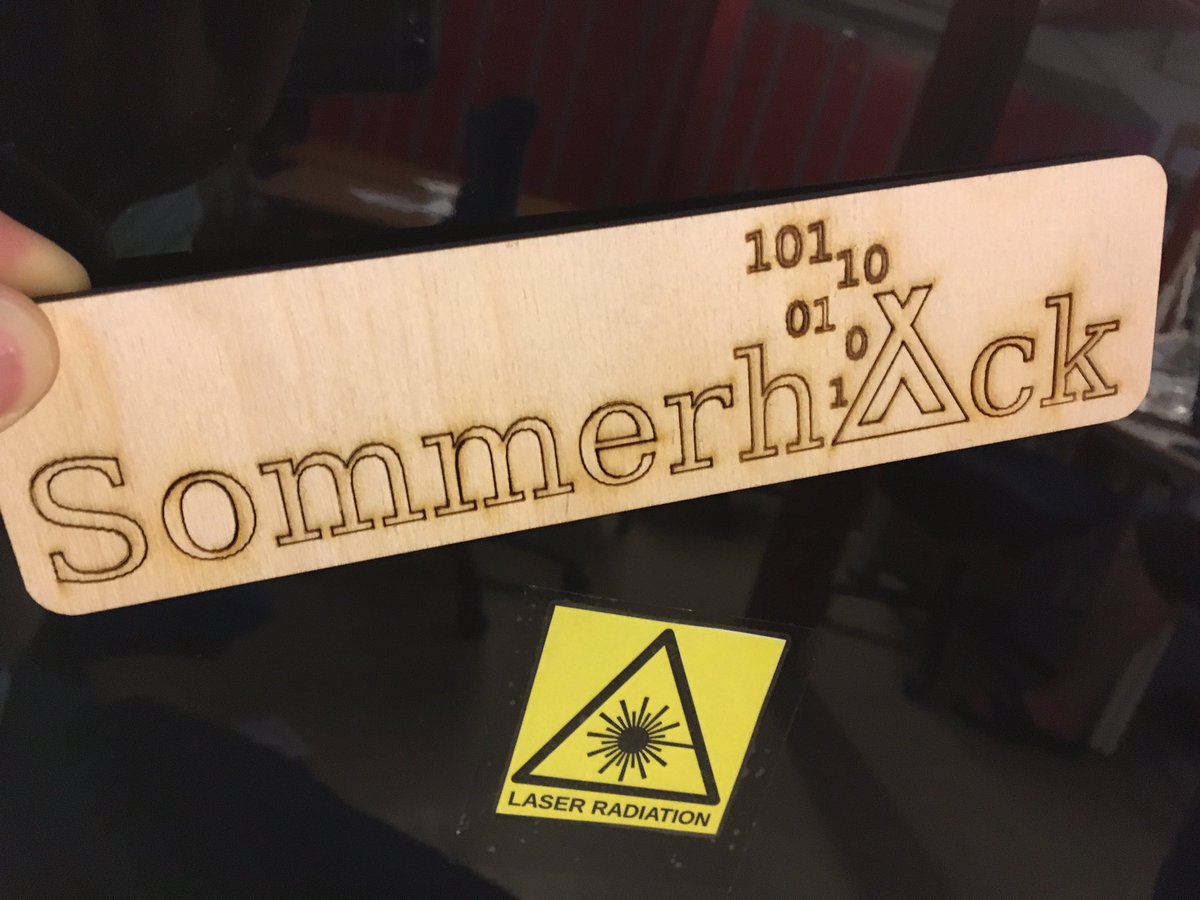 sman_dk's tweet photo. Testing the new lasercutter @hal9kdk With the sommerhack.dk logo #sommerhack #sommerhack2016 https://t.co/KjxrDrrA88