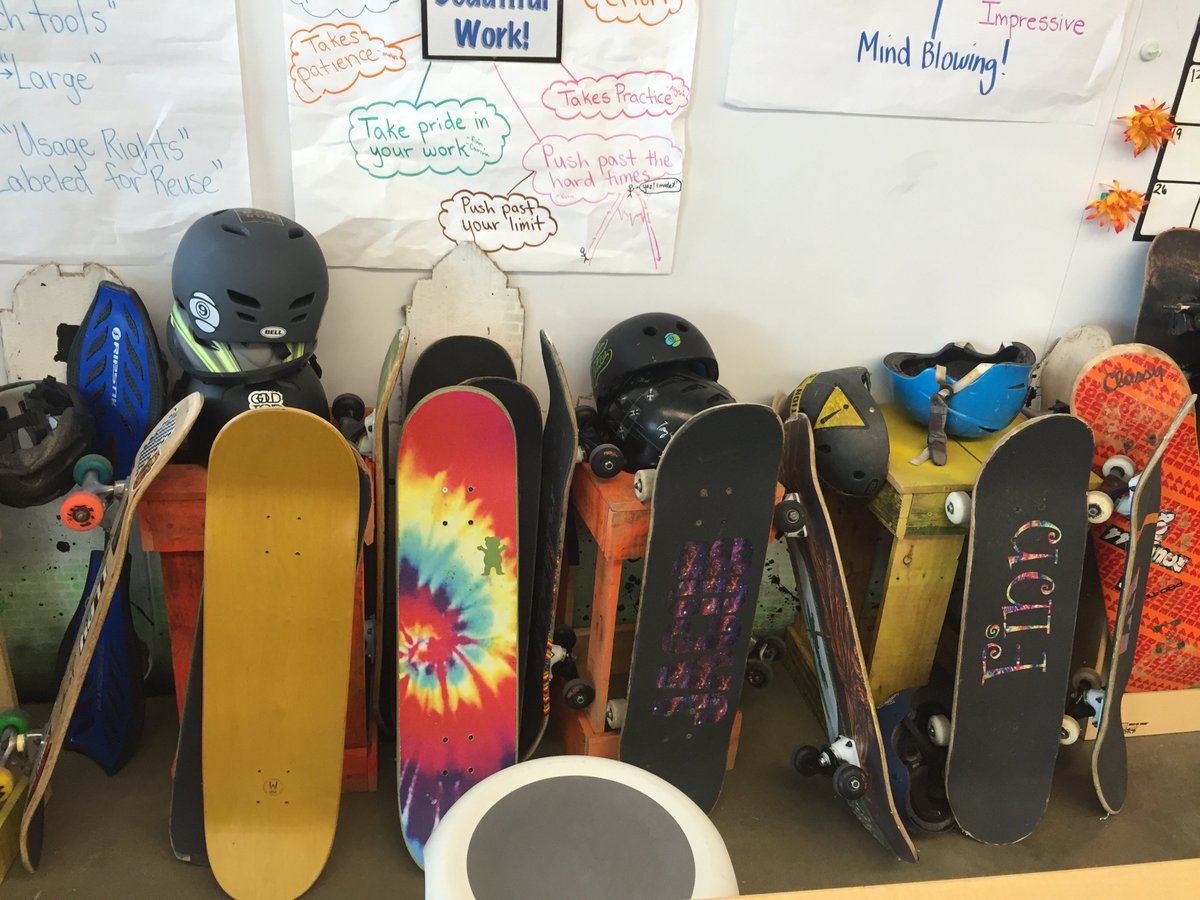 Rokenboker's tweet photo. Teaching simple machines to 4th grade class at High tech Elementary in Point Loma. They made skateboards. . . https://t.co/gI8lpm2qlr