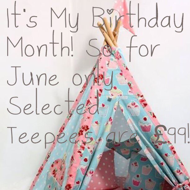 PlayfulPlaces's tweet photo. June Promotion! Selected Teepees are only £99! RRP £120. Including personalised flag. Plus delivery. #denday https://t.co/25V7uFIq7R