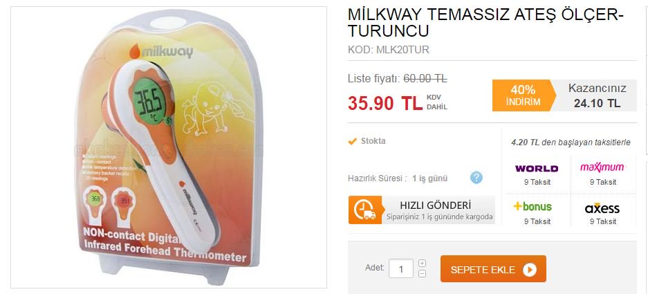 hermarkabizde's tweet photo. MİLKWAY TEMASSIZ ATEŞ ÖLÇER- TURUNCU
https://t.co/MUBL1lzeYP
 *3 saniyede ateş ölçümü. https://t.co/r1cgMmPmYR