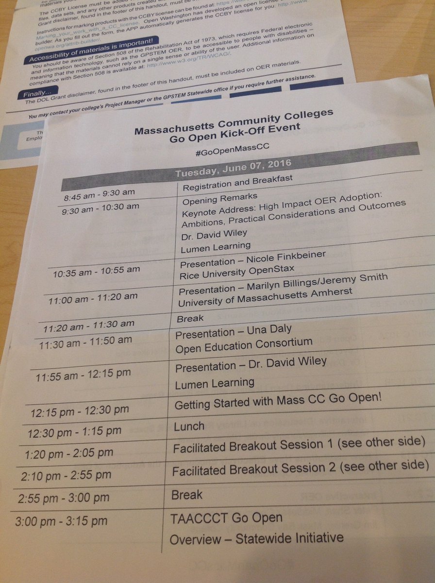 Learning1st's tweet image. schedule for #goopenmascc. 
Shameless plug: @pshea66 and I are on after lunch. #iOER #simulations