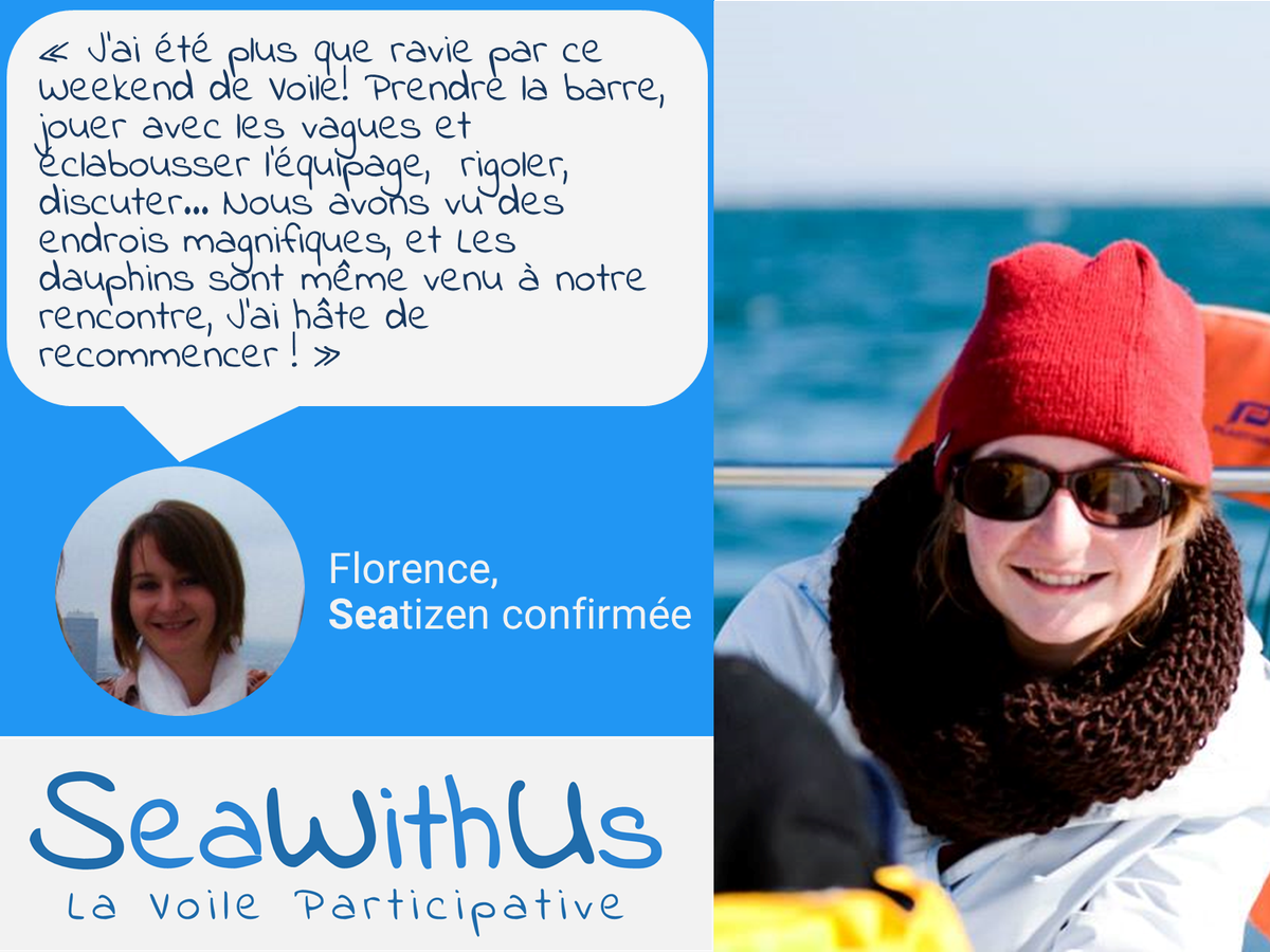 SeaWithUs's tweet photo. #LaVoileParticipative, kesako? Pour Florence, c'est rigoler avec l'équipage mais surtt les #dauphins! #TousSeatizens https://t.co/BHhVyrQfjC