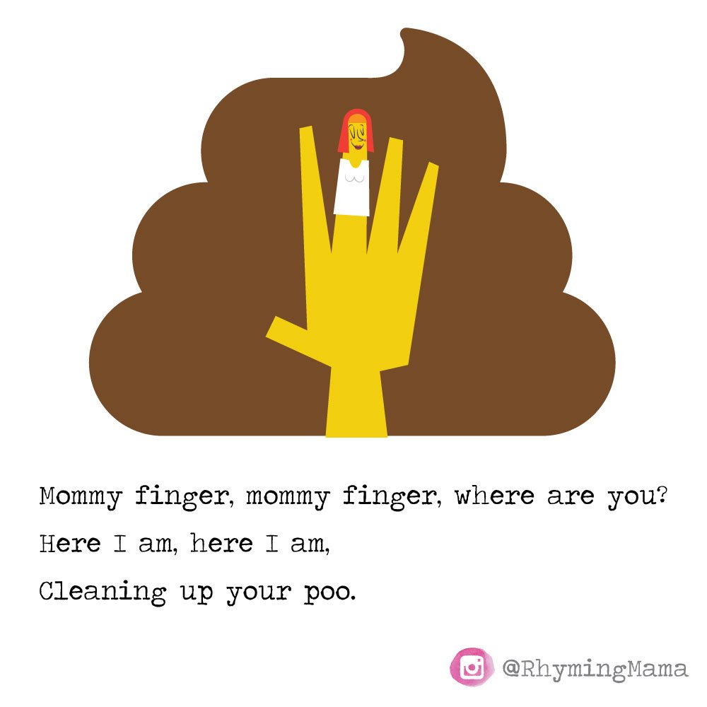Mommy finger, mommy finger, where are you? #momlife 💩💩💩💩instagram.com/rhymingmama/