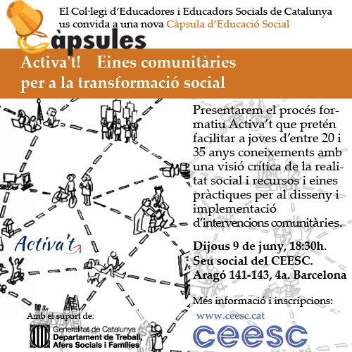 ceesc_cat's tweet photo. NOVETAT! #Activat2016 reconeguda com a crèdits ECTS https://t.co/C6o5RnWmBV Dijous presentem l'@Activat_t al CEESC https://t.co/dSKIUP9mgT
