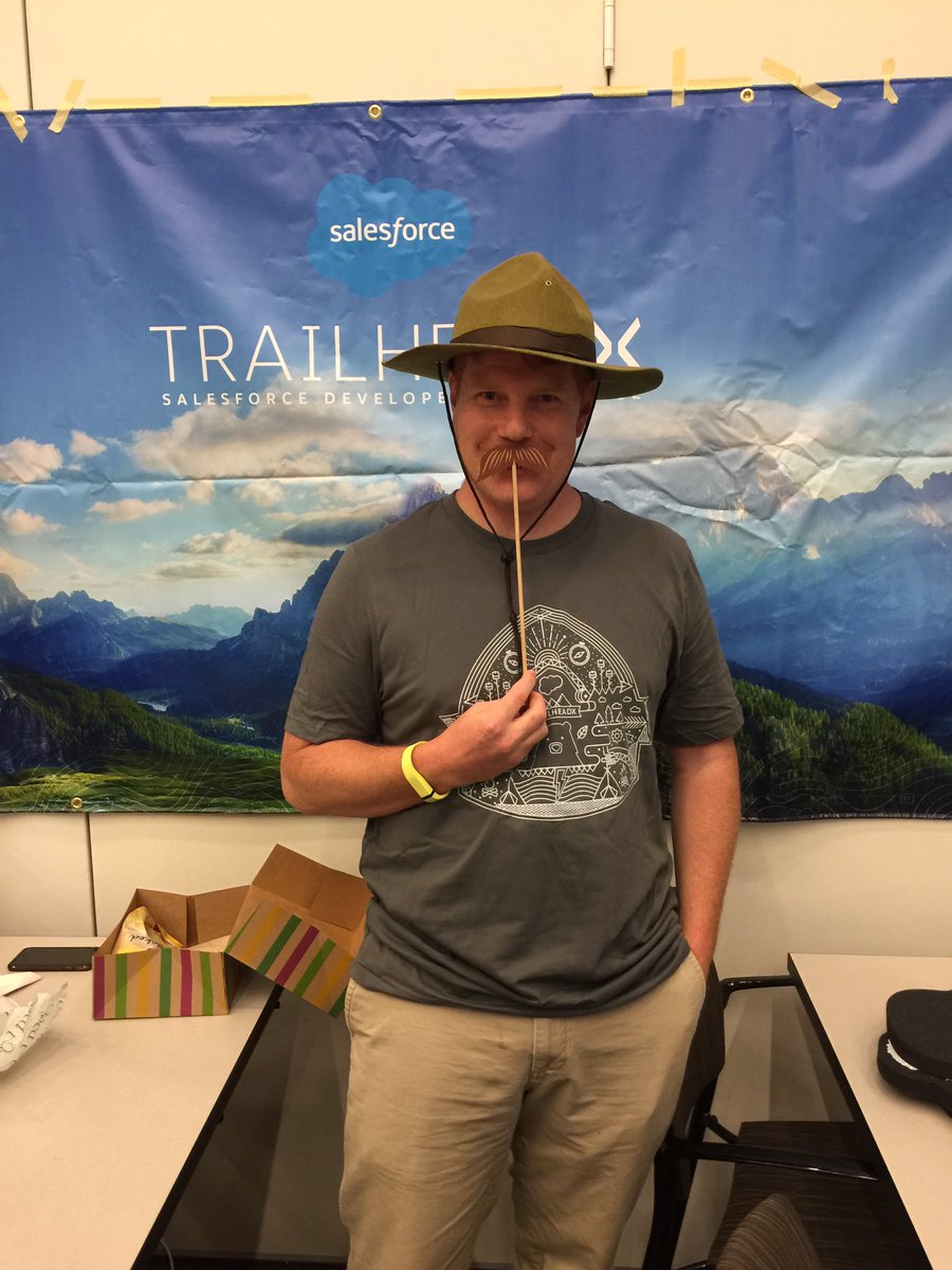 JamesGoerke's tweet photo. So this is what I look like with a mustache. Counting down till #TrailheadDX @trianglesfdg https://t.co/JBsX0Twk9k