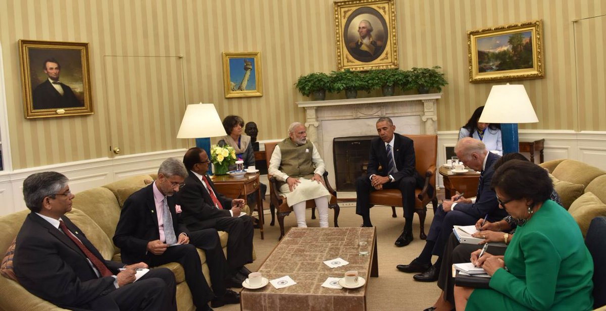 narendramodi's tweet image. Delighted to meet @POTUS again. We had very good discussions on India-USA ties.