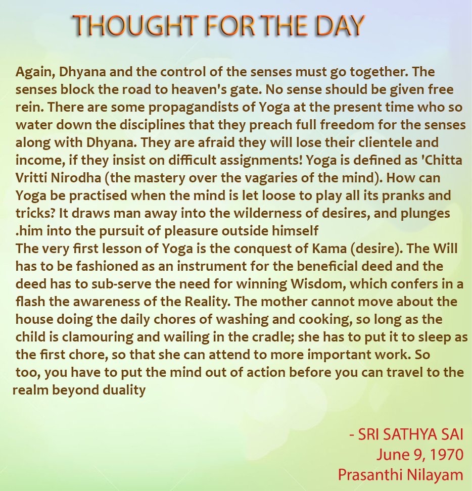 SaiWithStudents's tweet photo. What are the prerequisites for Success in Meditation?
Thought for the day #TFTD https://t.co/re0teWo966