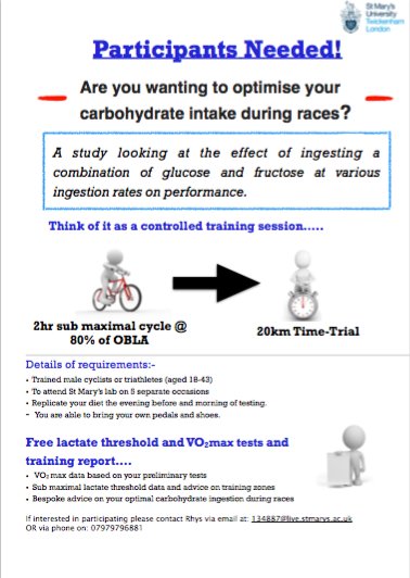 Please RT <a href="/Chain__Reaction/">ChainReactionCycles</a> participants needed 4 MSc research <a href="/StMarysSportSci/">St Marys Sport Sci</a> male cyclists/triathletes aged 18-43
